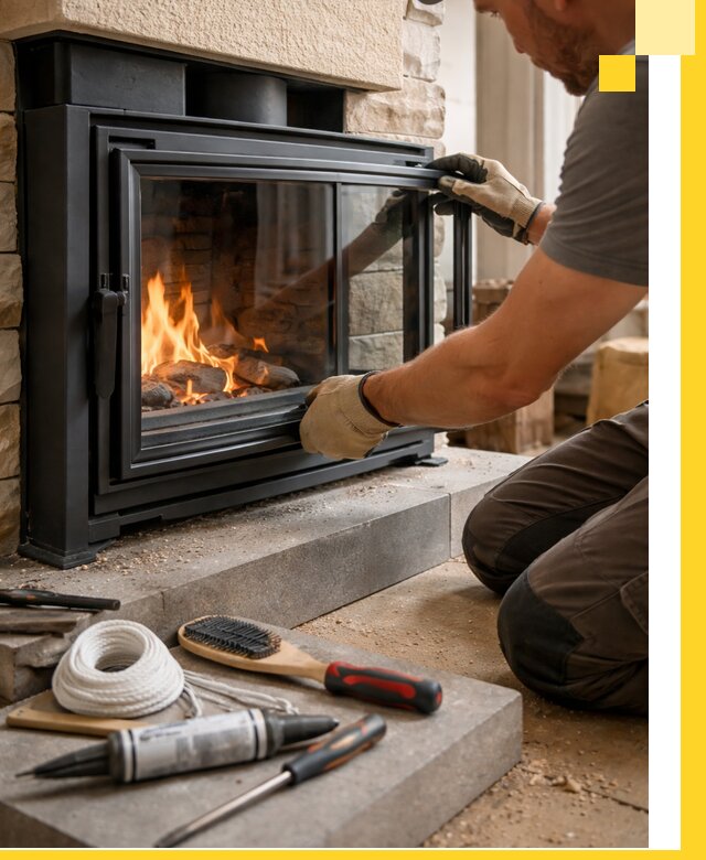 Производство, монтаж и доставка каминов со стеклом в Елизове