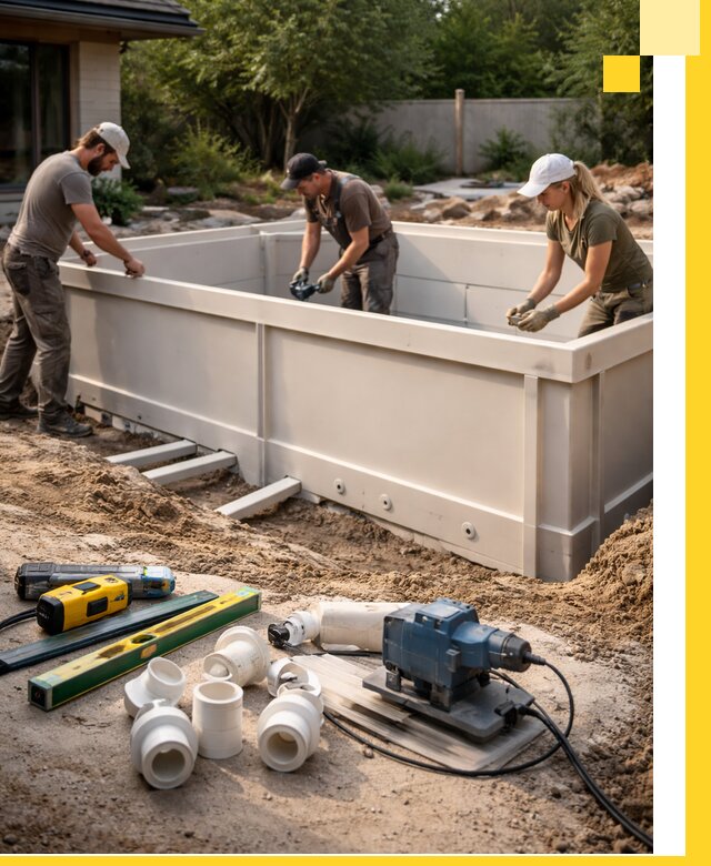 Установка полипропиленовых бассейнов под ключ в Елизове