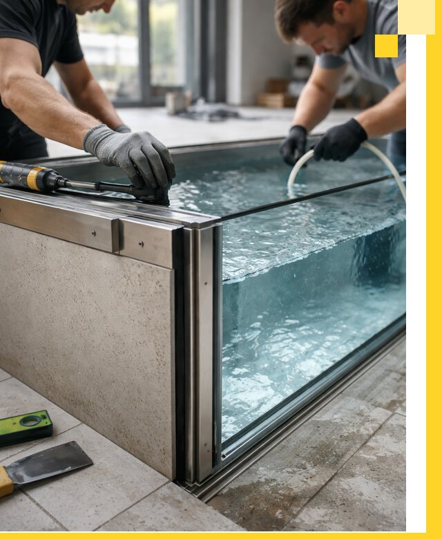 Проектирование и монтаж стеклянных бассейнов в Елизове