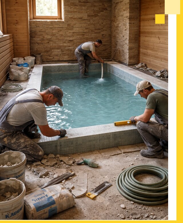 Проектирование и строительство бассейнов для бани в Елизове