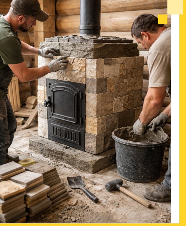 Облицовка банной печи под ключ в Елизове: камень и плитка