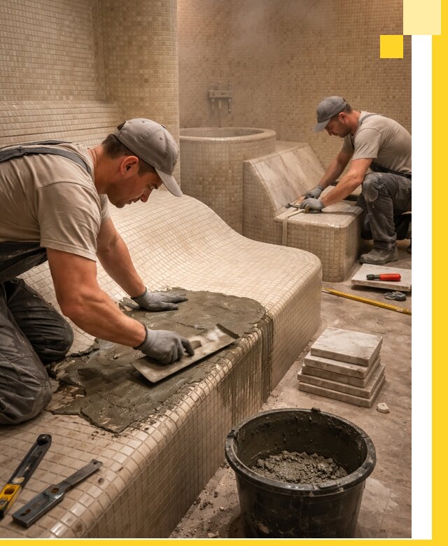 Лежаки для хамама под ключ в Елизове, проект и монтаж