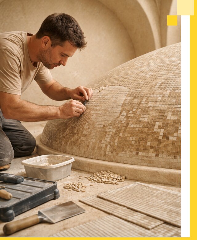 Профессиональная укладка мозаики для хамама под ключ в Елизове